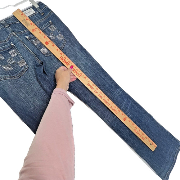 Rocawear Bootcut Jeans Womens 3 Blue Patchwork Denim Rhinestones Classic Retro - Picture 4 of 9